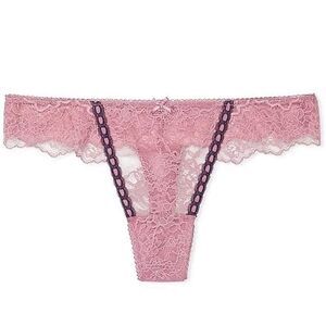 NWT Victoria’s Secret Ribbon Slot Lace Thong Panty Pink Dusk Mauve Size Medium